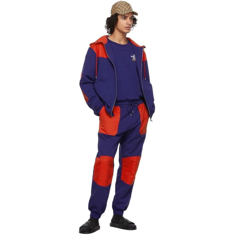 Gucci x The North Face XL Blue Red Paneled Lounge Sweatpants Jogger NWT $1380